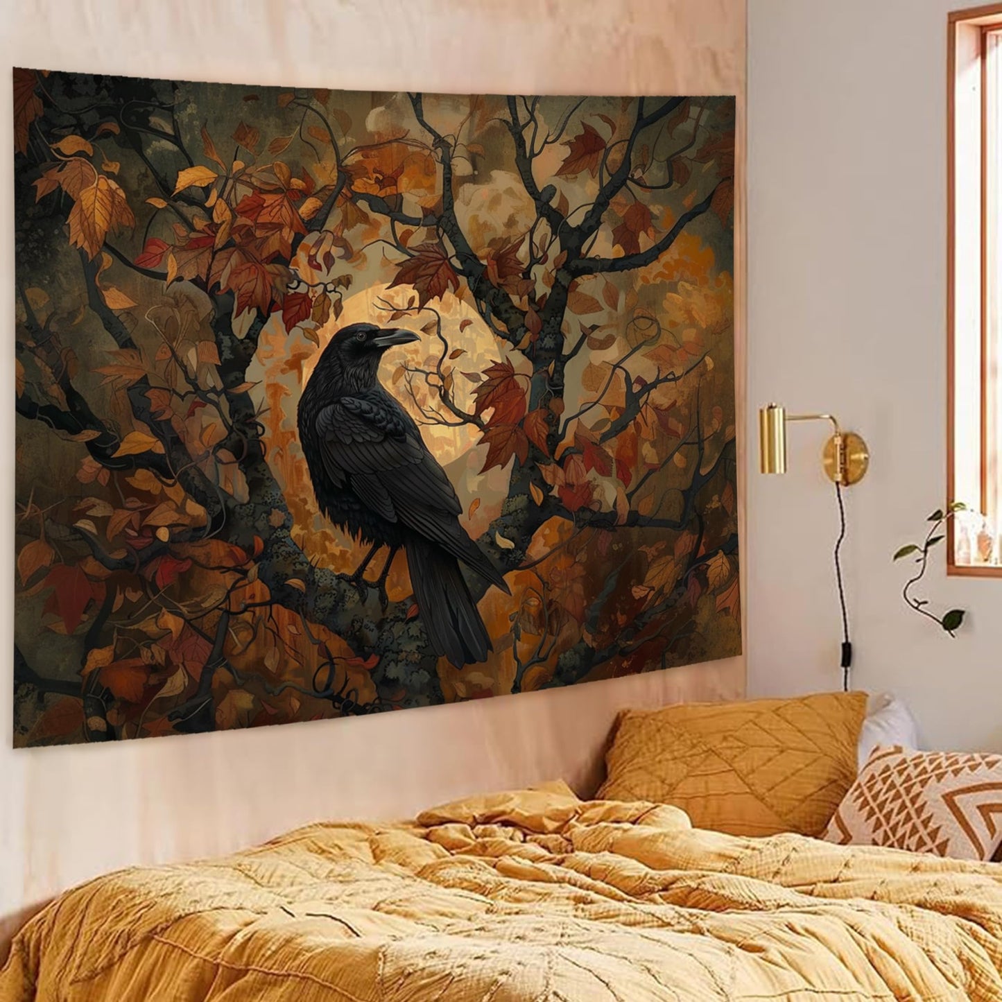 LUVADIAN Halloween Gothic Tapestry, Halloween Black Raven Tapestry Wall Hanging, Dark Academia Halloween Black Crow Wall Art Blanket for Home Bedroom Living Room Office Decor, 50x60 Inch