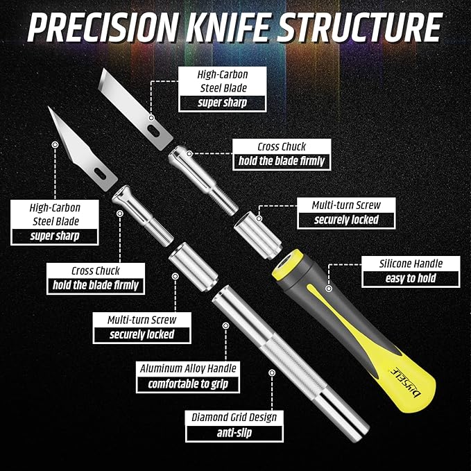 DIYSELF 16-Piece Craft Knife Set, Exacto Knife Set for Crafting, Wood Carving Tools, Valentines Day Gifts for Her Him Women Men Adults, 3 Hobby Precision Exactly Art Knife with 10 Exacto Knife Blades