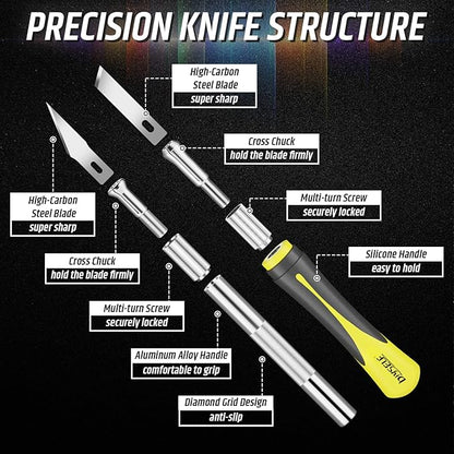 DIYSELF 16-Piece Craft Knife Set, Exacto Knife Set for Crafting, Wood Carving Tools, Valentines Day Gifts for Her Him Women Men Adults, 3 Hobby Precision Exactly Art Knife with 10 Exacto Knife Blades