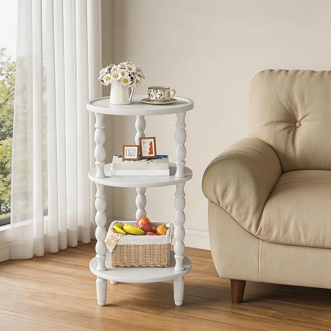 HOOBRO Round Side Table for Small Space, 3-Tier Small Round End Table
