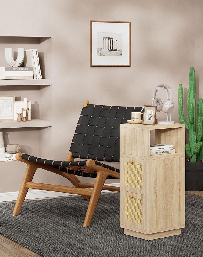 YMYNY Rattan Nightstands Set of 2, Boho Bedside Table