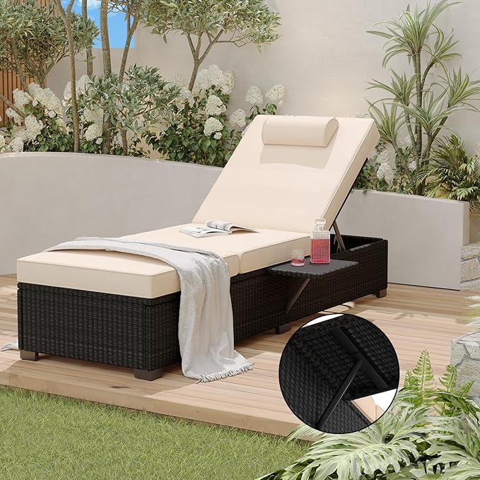 PeakPursuit Patio Lounge Chairs, Outdoor PE Wicker Chaise Lounge Set of 2