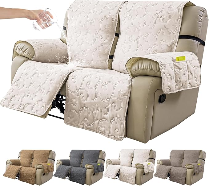 100% Waterproof Loveseat Recliner Cover, 4-Piece Split Reclining Couch Covers