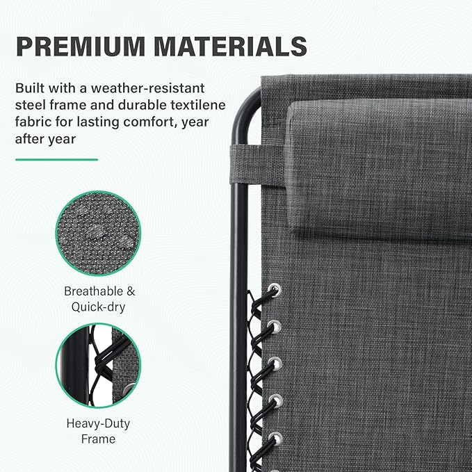 JEAREY Oversized Zero Gravity Lounge Chairs Set of 2, Adjustable Steel Mesh