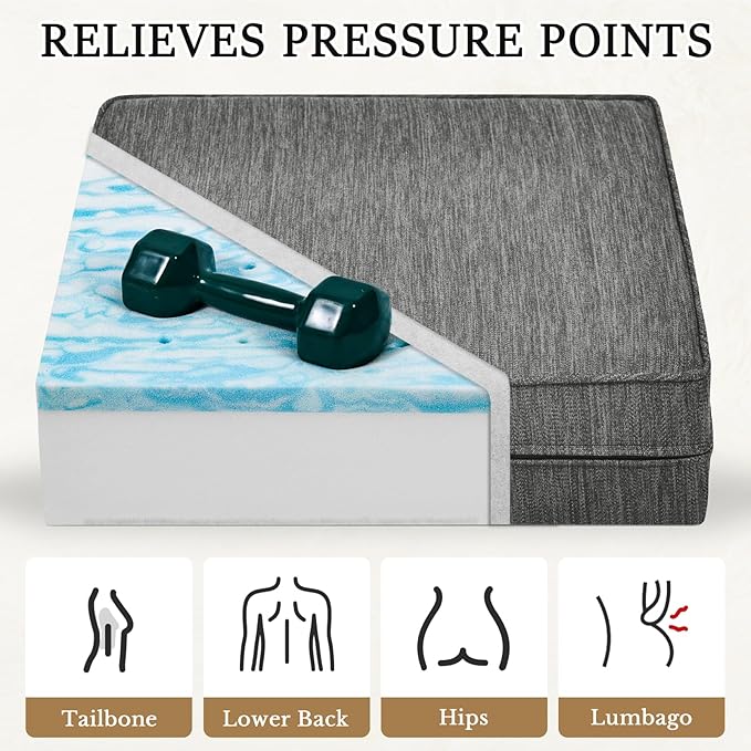 baibu Gel Memory Foam Recliner Cushions with Lumbar Support Pillow for Elderly, 20x20x5 Inch Thick Dual-Layer Patent Design Non-Slip Seat Cushion for Recliner Chair for Reduce Hip & Lumbar Pain, Grey