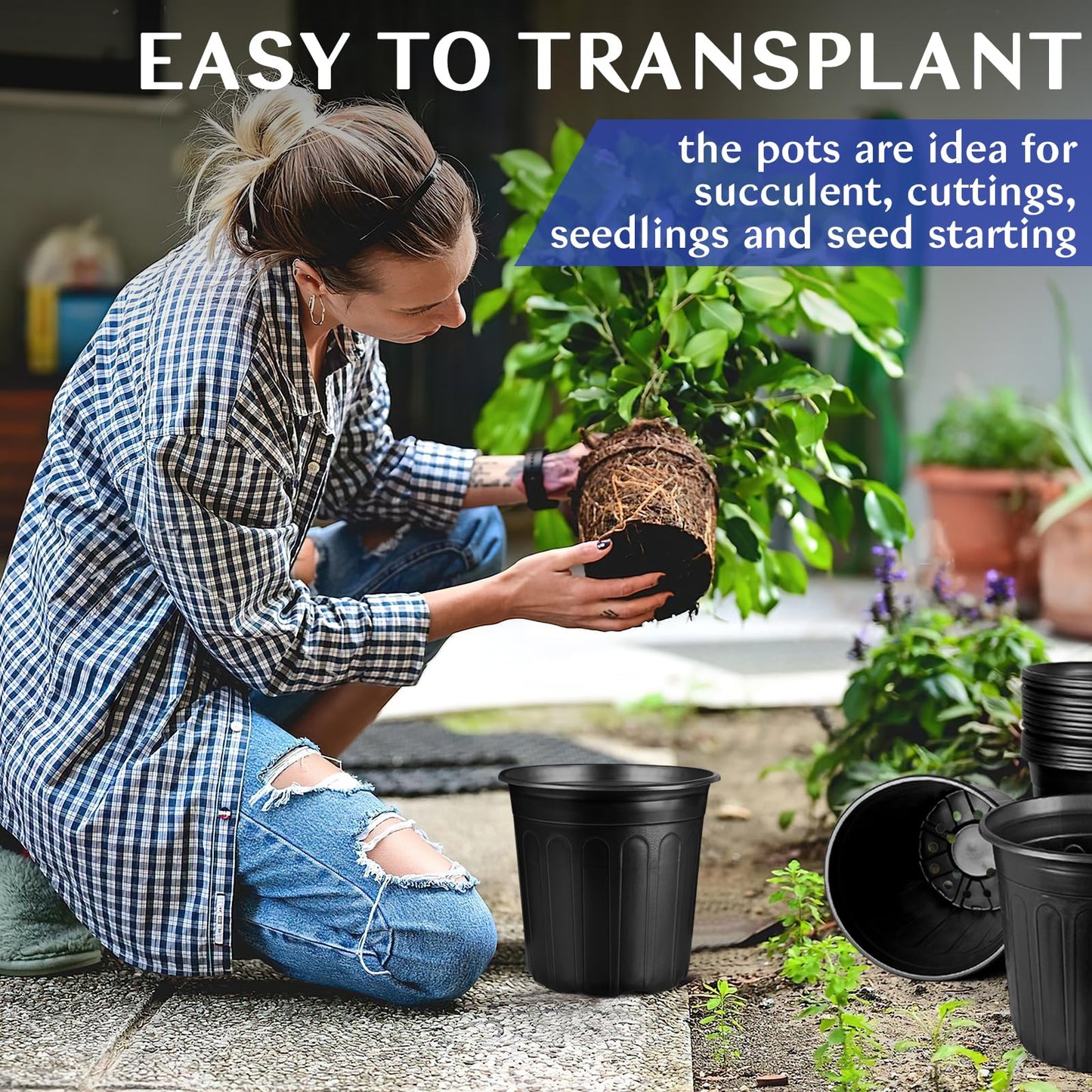 HQAUT 3 Gallon Pots for Plants, 10.6 Inch Gallon Nursery Pots with Drainage Holes, 3 Gallon Plastic Plant Pots for Cuttings, Seeding, Succulents, Transplanting