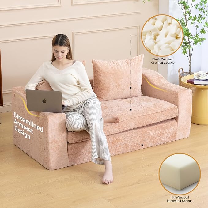 61" Convertible Sofa Bed Loveseat, Memory Foam Boneless Floor Couch