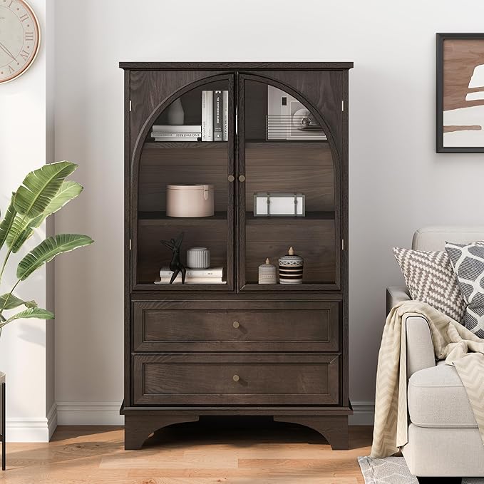 52" Tall Display Cabinet with Glass Doors, Glass Display Case Storage Cabinets