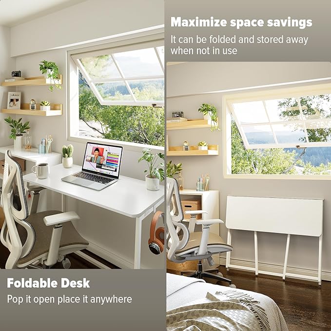 WOHOMO Folding Desk, Small Writing Desk 39.4", Space-Saving Foldable Laptop