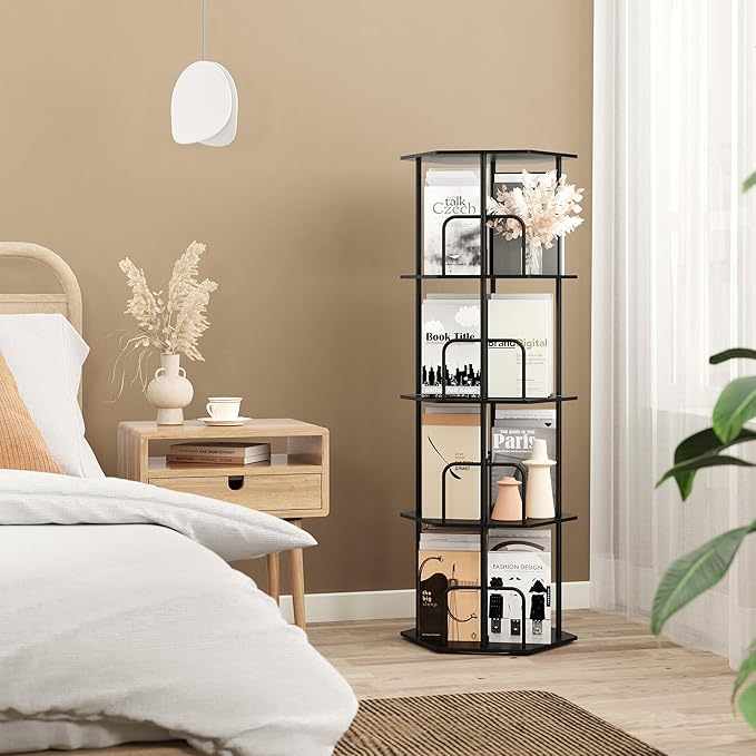 SUNMORY 4 Tier Rotating Bookshelf Tower, Revolving 360 ° Spinning Bookcase