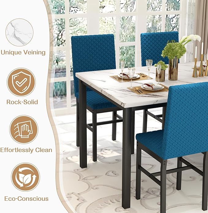 Recaceik Dining Table Set for 4, Modern 5 Piece Dining Table Set Faux Marble