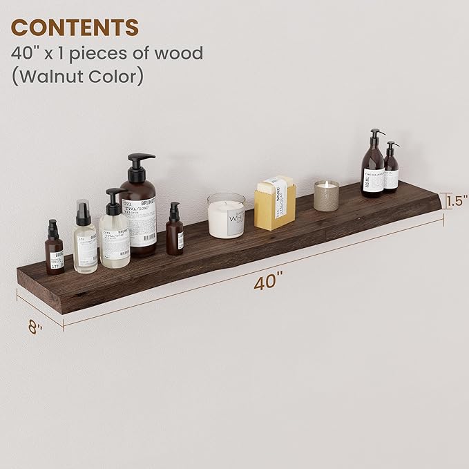 Floating Shelves for Wall Decor, Rustic Solid Elm Wood Live Edge Floating
