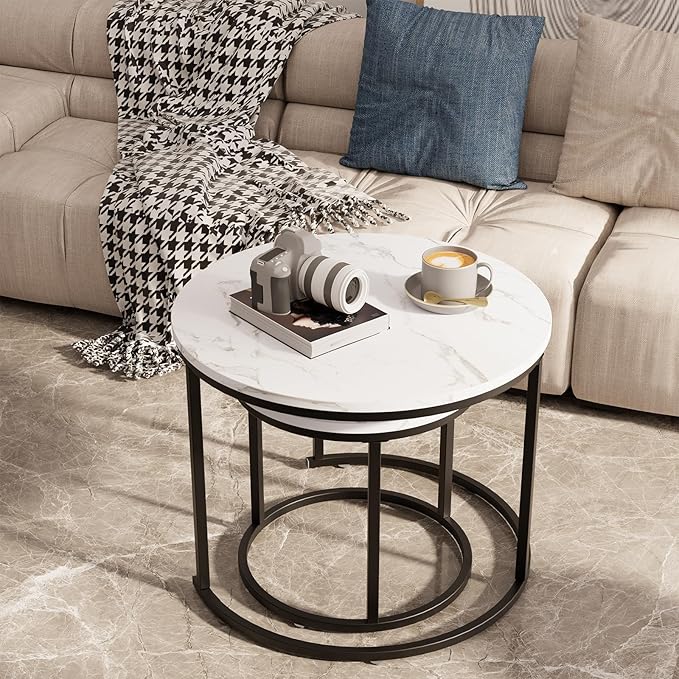 aboxoo Round Nesting Coffee Table Side Table Set of 2 End Tables