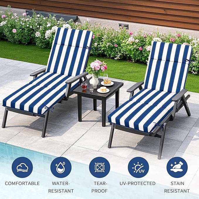 2 Pcs Outdoor Chaise Lounge Cushion 72" x 21" x 3", Folding Patio Lounge Chair