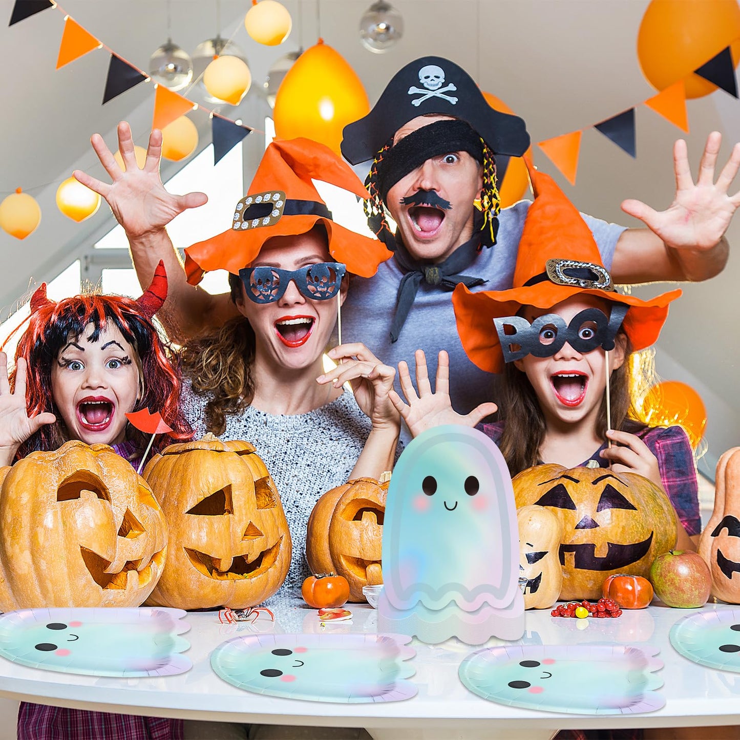 Whaline 40 Pcs Halloween Ghost Paper Plates Iridescent Cute Boo Disposable Plates Foil Ghost Halloween Party Tableware for Birthday Baby Shower Table Decor Supplies