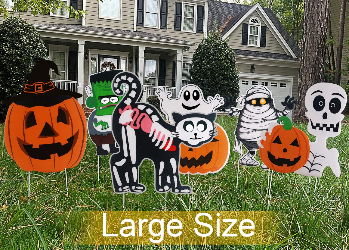 10PCS Yard Signs Halloween Props Pumpkin Ghost Monster Stakes for Decorations Outdoor Lawn Decor