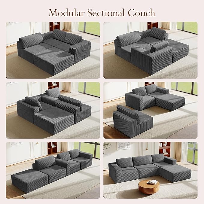 Vesgantti 119" L-Shaped Modular Sectional Sofa, Corduroy Cloud Couch