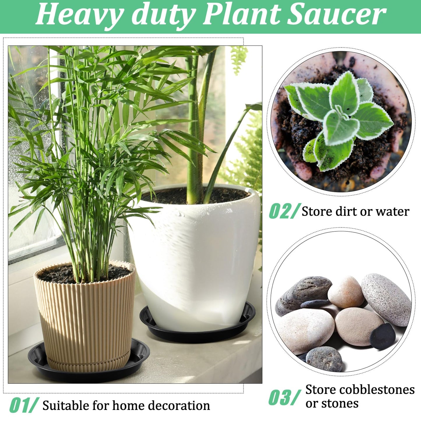 Eccliy 10 Packs 10 Inch Plastic Large Plant Saucers Heavy Duty Planter Trays Jumbo Flower Pot Saucers Plastic Water Trays for Indoors and Outdoors