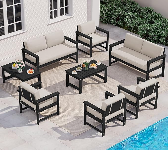 SERWALL 8 Pieces HDPE Outdoor Conversation Sofa Set