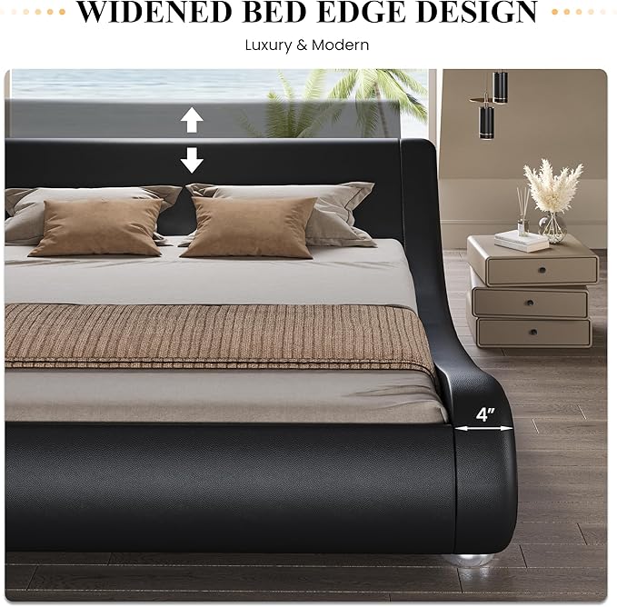 SHA CERLIN Full Size Upholstered Bed Frame, Deluxe Low Profile Sleigh Bed