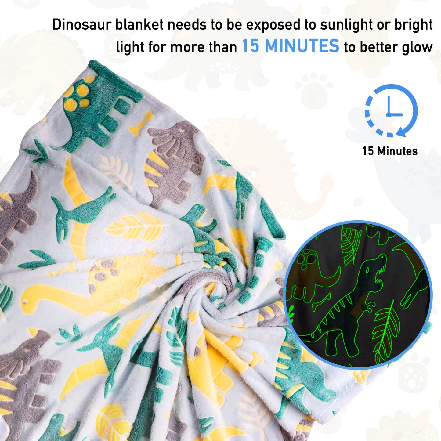 TEHALK Dinosaur Fleece Blanket, 40x60in, Glow in The Dark, Soft Throw Blanket for Boys/Kids, Birthday Gifts