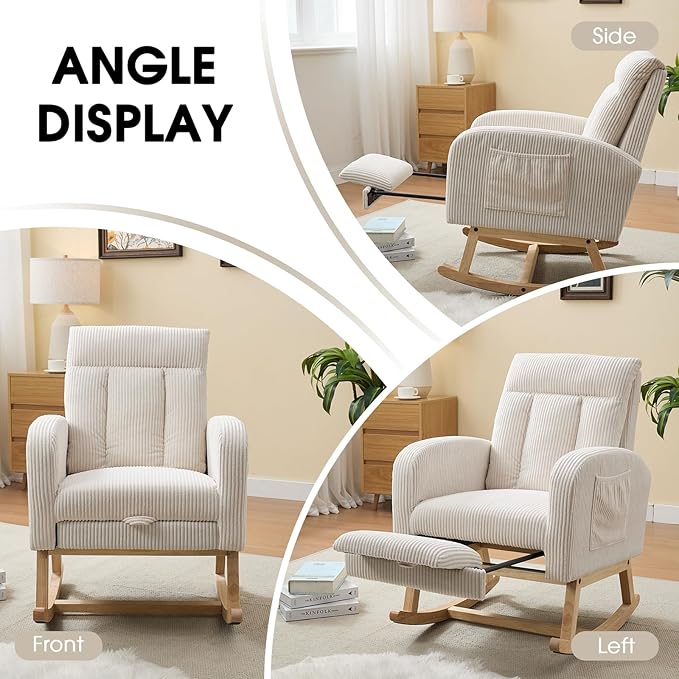 NIOIIKIT Nursery Rocking Chair, Corduroy Upholstered Rocking Chair