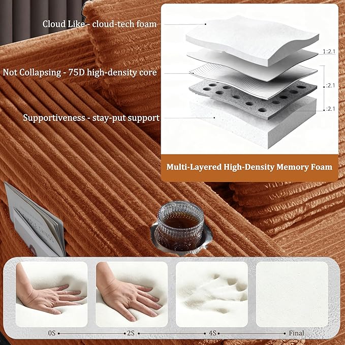 108" Cloud Sectional Couch, Comfort L Shaped Boneless Couch