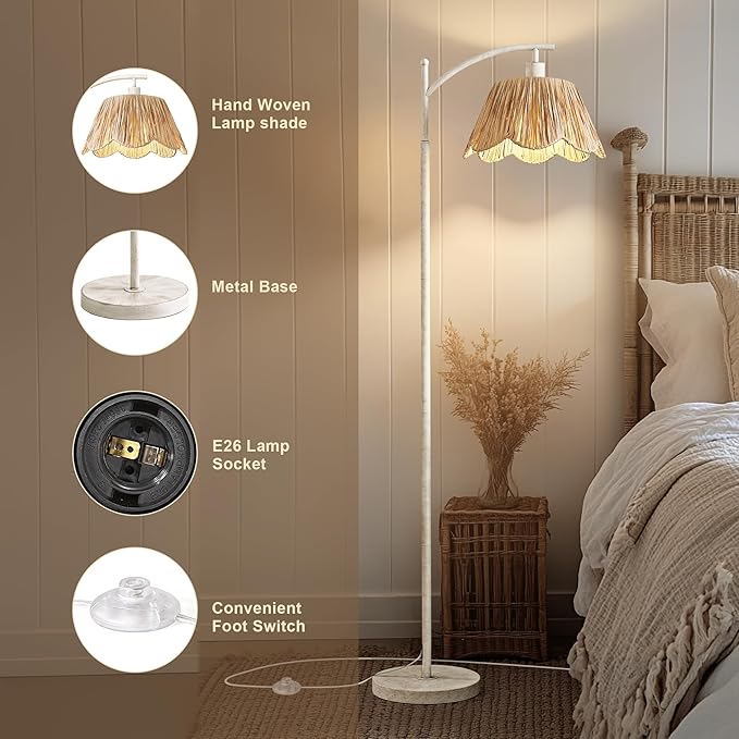 Oneach Farmhouse Floor Lamps for Living Room, Boho Floor Lamp for Bedroom