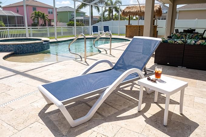 PURPLE LEAF Patio Chaise Lounge Chair Set Outdoor Plastic Textilene Lounger