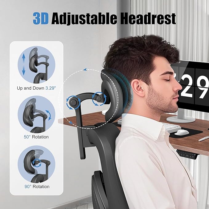 Ergonomic Office Chair with Adjustable Lumbar Support, 3D Arms and Headrest