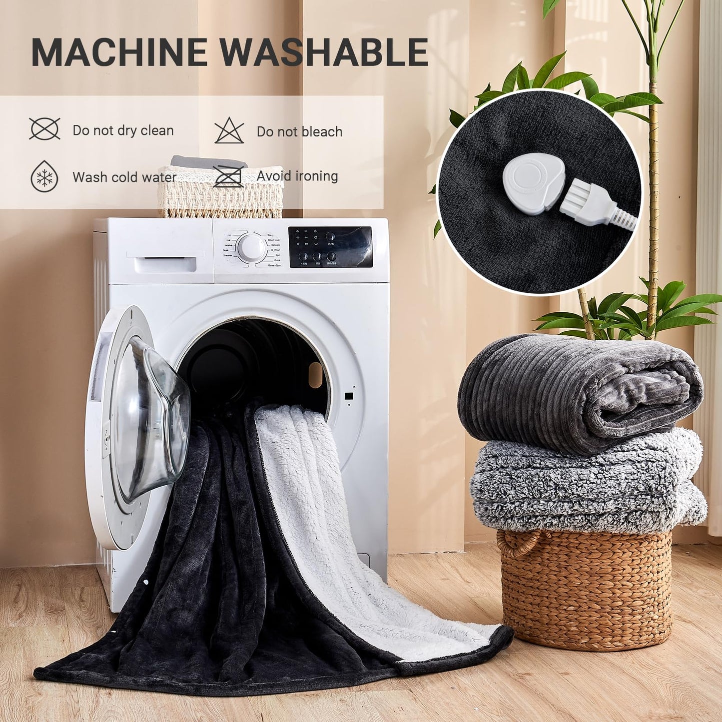 Electric Blanket Heated Throw, Soft Flannel Heating Blanket with 8 Hours Auto Off 10 Fast Heating Levels Machine Washable Sherpa Heated Blanket with Overheating Protection