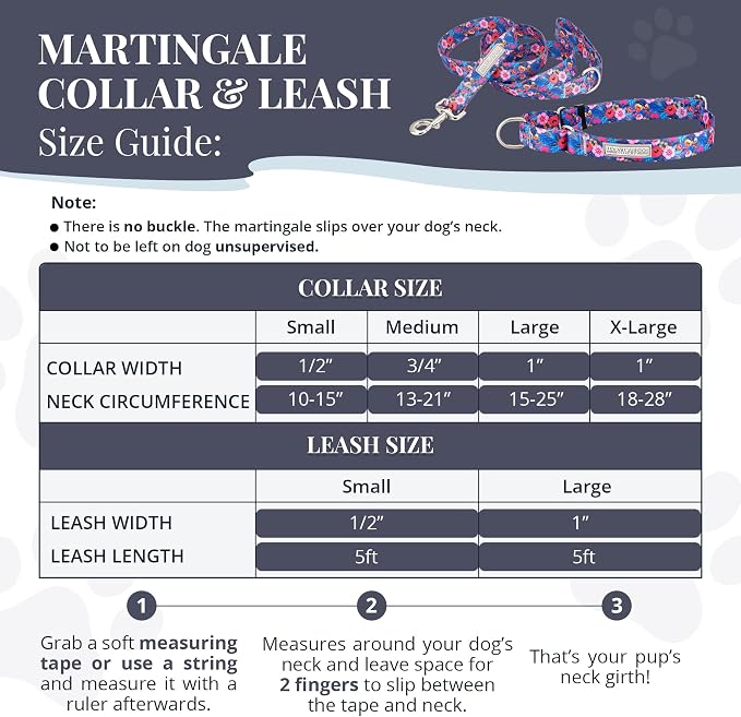Lucky Love Dog Martingale Dog Collar & Leash - Adjustable, No-Slip, Durable, Comfortable, Soft Webbing, & Stylish Patterned Collar & Leash Set for Male and Female Dogs - Zuzu Combo, Medium