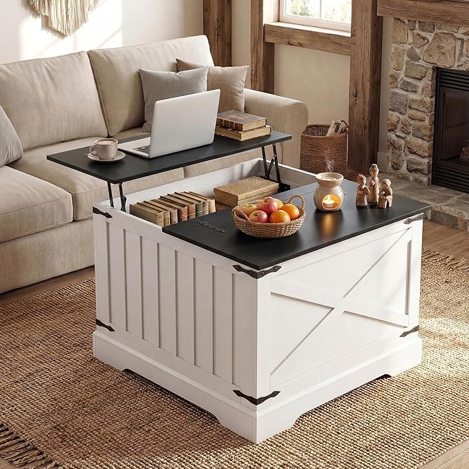 Giantex Farmhouse Lift Top Coffee Table, 31.5" Square Wood Center Table
