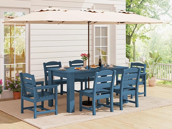 SERWALL Patio Dining Set with 15FT Double Side Umbrella, Outdoor Dining Sets