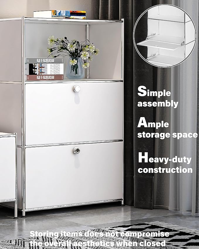 Metal Shelf with 2 Flap Doors, Large Capacity Cabinet, DIY Modern Home