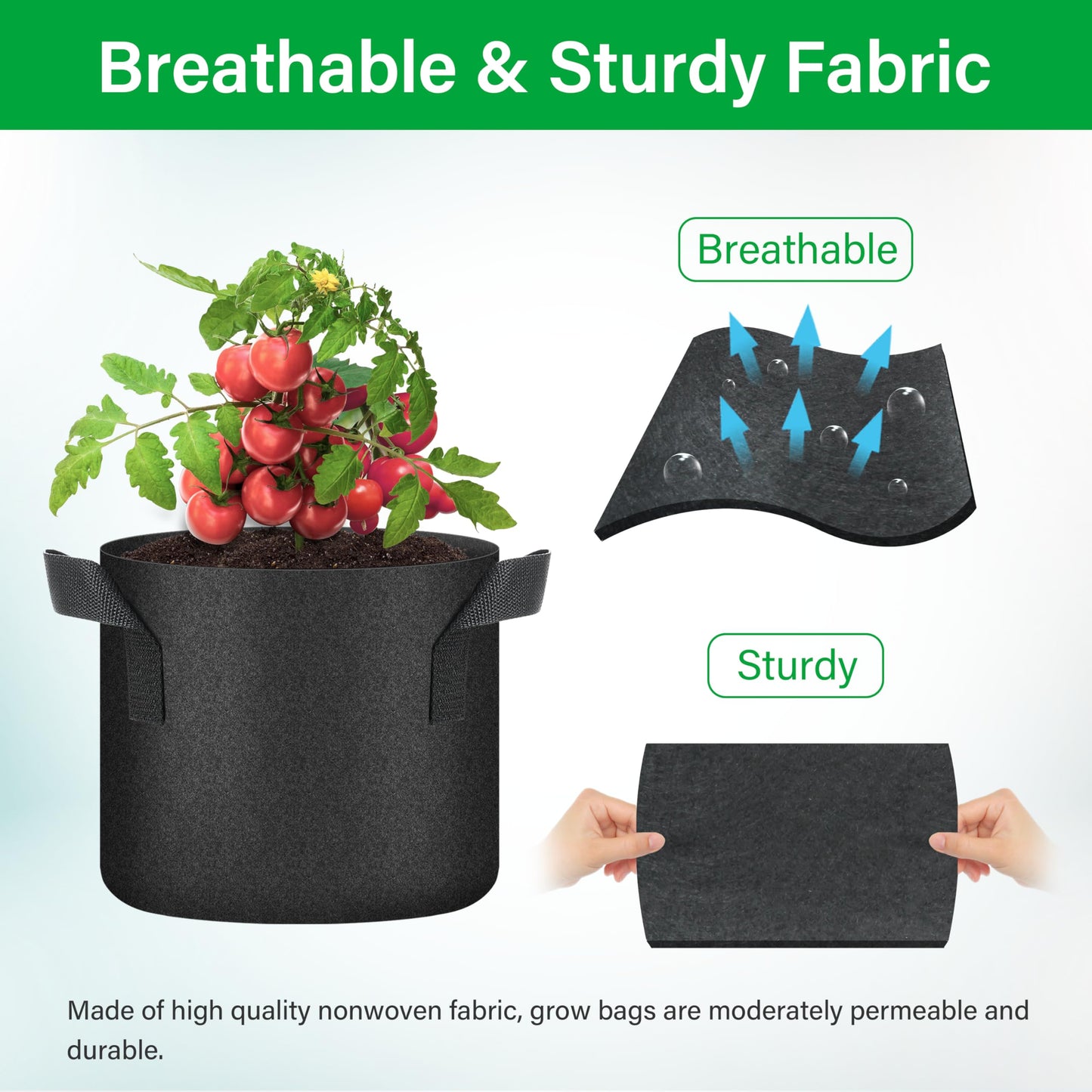 YSSOA 5-Pack 2 Gallon Grow Bags, Aeration Nonwoven Fabric Plant Pots with Handles, Heavy Duty Gardening Planter for Potato, Tomato, Vegetable and Fruits, Black 2024 Version