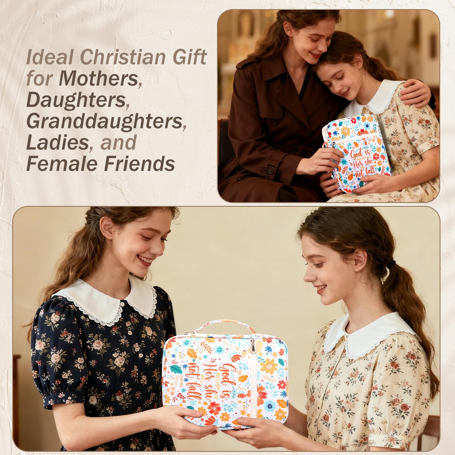XKDOUS Bible Cover Case for Women Floral Pattern Bible Bag with Handle, Pens & Tabs, Study Supplies Carrying Case Organizer Portable Church Book Holder