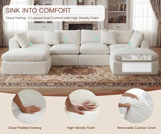 GRUSIGN 141'' Oversized Boneless Cloud Couch