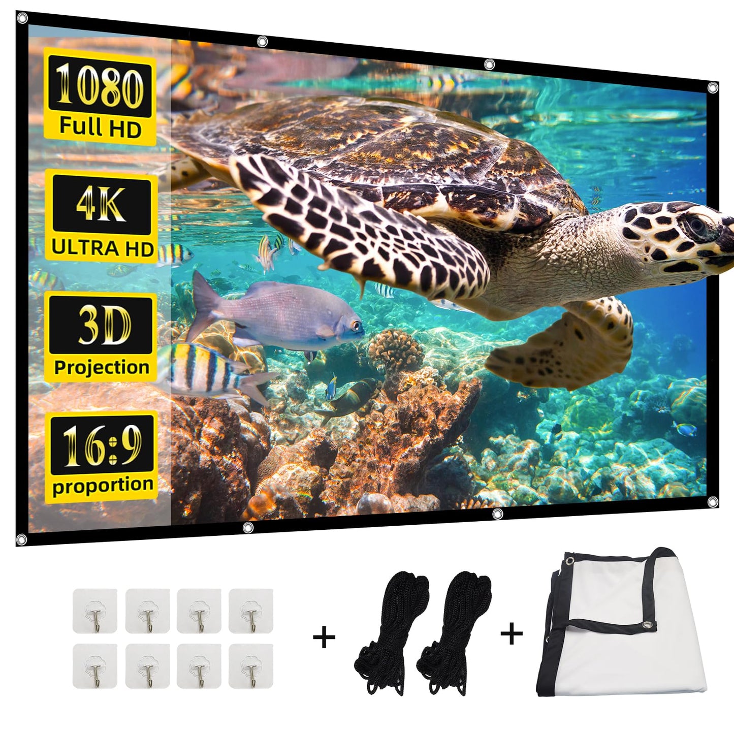 Projector Screen,HUANYINGBJB 4K 16:9 HD Rear Front Projector Screens Foldable Projection Screen Double-Sided Portable Outdoor Indoor Projectors Screen for Movie Night Home Theater (84 inches)