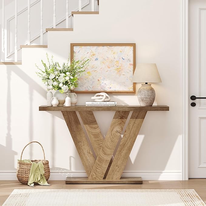 karlott 51 Inch Console Table, Modern V-Shaped Entryway Table, Wood Sofa Table