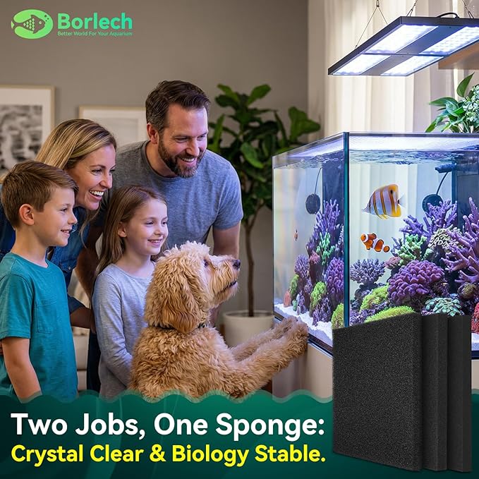 Borlech Aquarium Bio Filter Sponge Pad - Cut-to-Size Aquarium Filter Media for Fish Tank, Pond, Sump - Mechanical & Biological Filtration (18.5"x18.5"x1.6", 50PPI, 1 Pack)