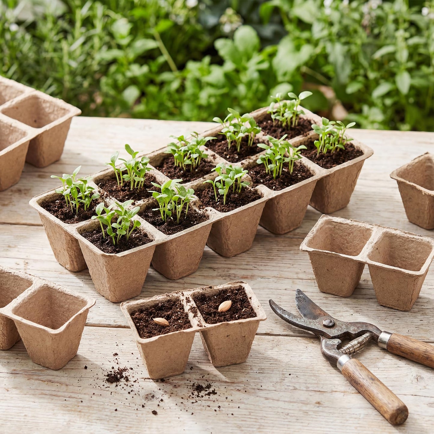 Omitgoter 200 Cells Seed Starter Tray, 20 Pcs Biodegradable Plant Starter Peat Pots(Including T-Type Labels & Starter Tools)– Eco-Friendly Gardening Supplies, No Transplant Needed