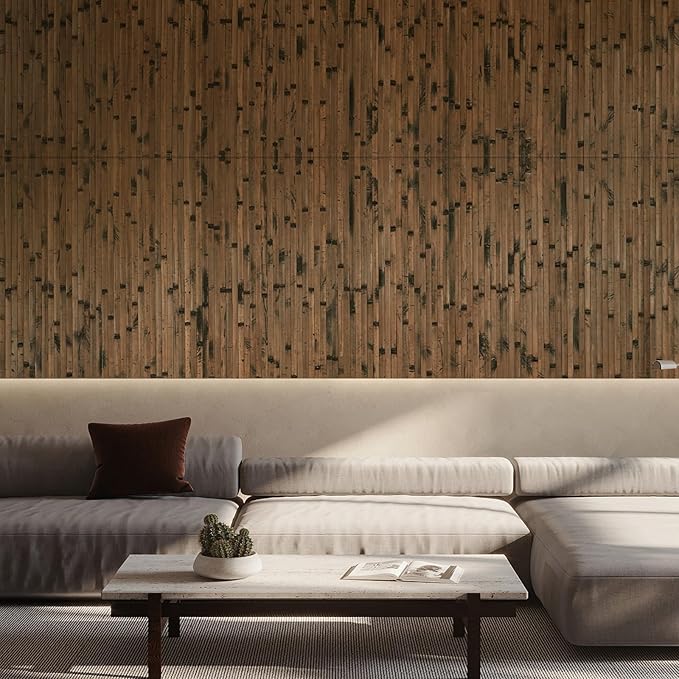 OUZUGIE 1 Pack 96x48 Inch Natural Bamboo Wall Panel – Brown Burned Pole Wrap