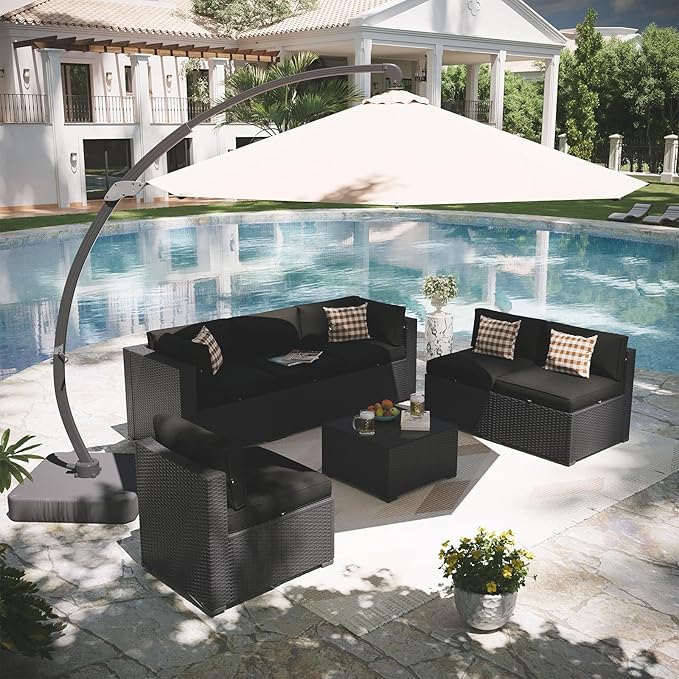 Aoxun Patio Furniture Set with Umbrella, 8 Piece Outdoor Sectional Sofas