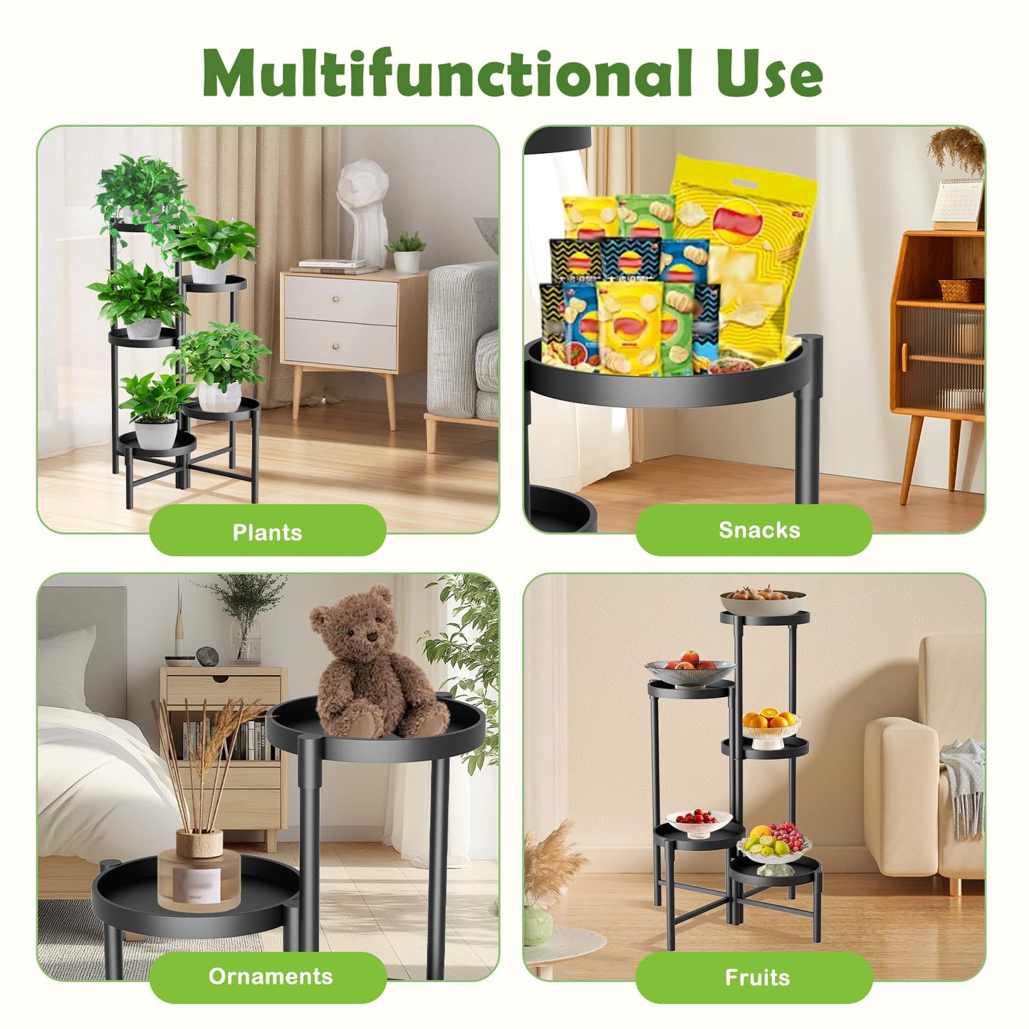 SparkByLiye 5 Tier Heavy Duty Metal Plant Stand for Indoor & Outdoor Use, Foldable Tall Corner Plant Shelf, Black Flower Pot Holder & Display Rack for Living Room, Balcony, Garden, & Patio