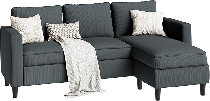 SUNLEI Small L-Shaped Sectional Couch, Modern Grey Couch