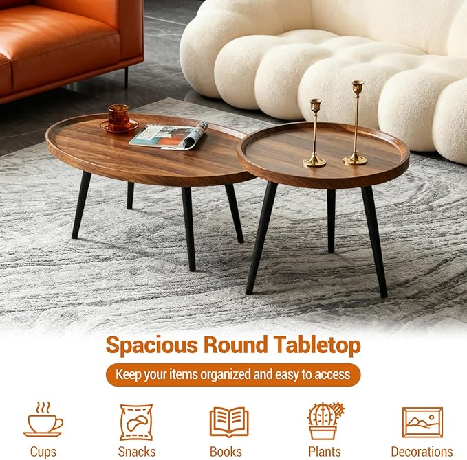 Nesting Coffee Table Set of 2, Walnut Coffee Tables