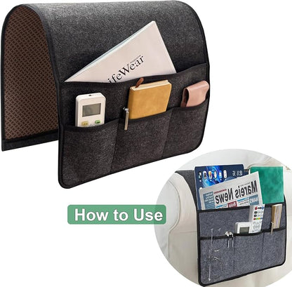 Sofa Armrest Caddy, Armchair Caddy for Recliner, Couch Organizer, Bedside Organizer, Remote Holder with Silicone Non-slip Design,4 Pockets for Magazine, Notepad,Phone, Ipad, Glasses (Black)