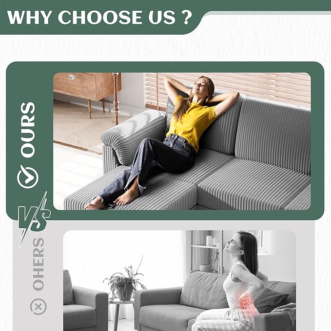 Vongrasig Convertible Sectional Couches Sofa, 3 Seat L Shaped Sofa