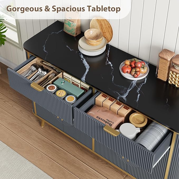 47.2" Buffet Storage Cabinet, Modern Fluted Coffee Bar Station